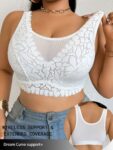 Sujetador sin varillas sexy con encaje para mujeres de talla grande | Diseño cómodo y sencillo sin espalda con tejido elástico medio