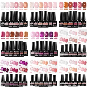 Juego de esmaltes de uñas de Gel de gelatina desnuda, 6 uds., uñas de verano, Gel de uñas transparente translúcido para manicura, suministros de uñas, barniz Led UV para remojar.
