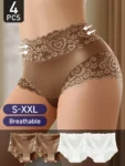 4 Piezas/Conjunto de Bragas para Mujer con Estampado de Amor, Ropa Interior Sexy con Aberturas, Ropa Interior Transpirable para Mujer.